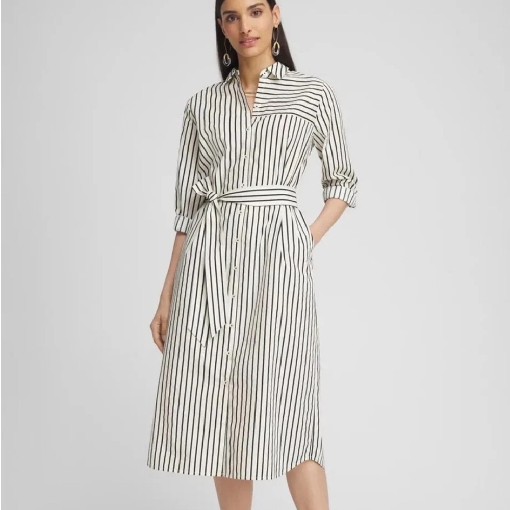 Chico's Black and White Striped Midi Shirt Dress